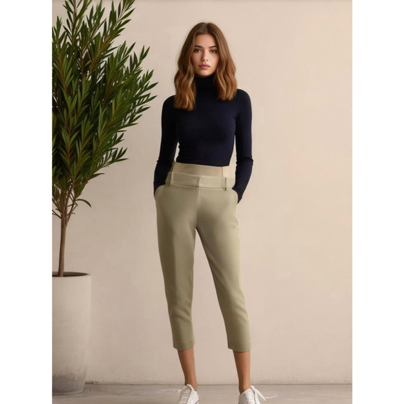 Cynthia Rowley Women's Cropped Mid Rise Straight Leg Pants Size 4 Beige Preppy - Picture 1 of 15